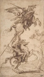 Czarodziej Atlante Porwania Pani Pinabellos (Ariosto, Orlando Furioso, canto II, 38), c.1635-38 (pióro i brązowy atrament)